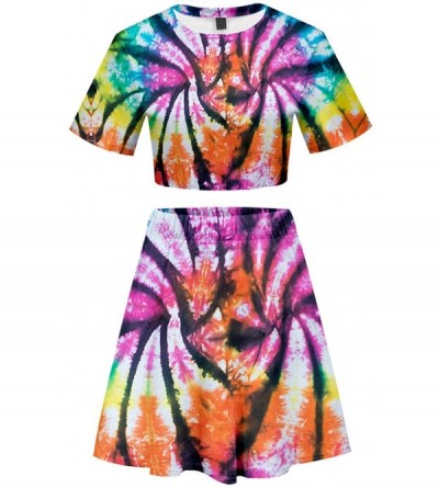 Sets Women's Short Sleeve Loose Sexy Tie Dye Crop Top with Mini Skirts Sets - Colour 03 - C319C4XK8A5 $34.64