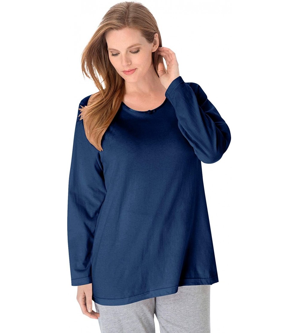 Tops Women's Plus Size Satin Trim Sleep Tee Pajama Top - Evening Blue (0820) - CM19C77EDC9 $29.02