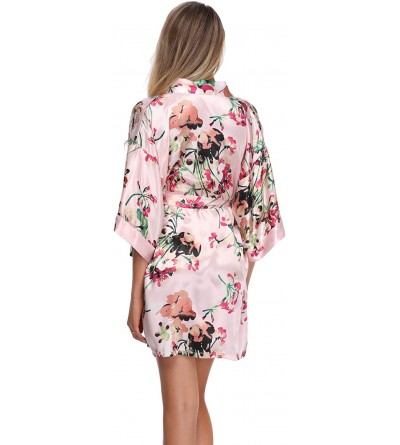 Robes Women's Floral Satin Kimono Robes Short Bridesmaid Robes for Wedding Party - Pink - C618H0ZH9QE $11.12