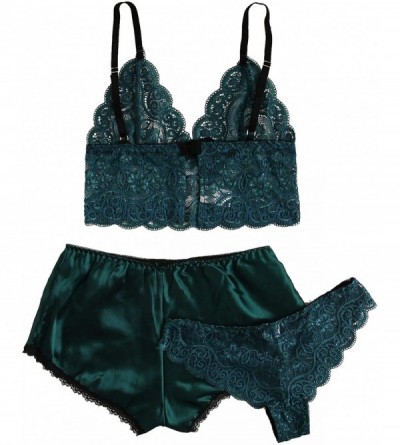 Sets Women's Sleepwear Lace Cami Top with Shorts & Panties Sexy Lingerie Pajama Set - Green - CW1906HYYU7 $16.39