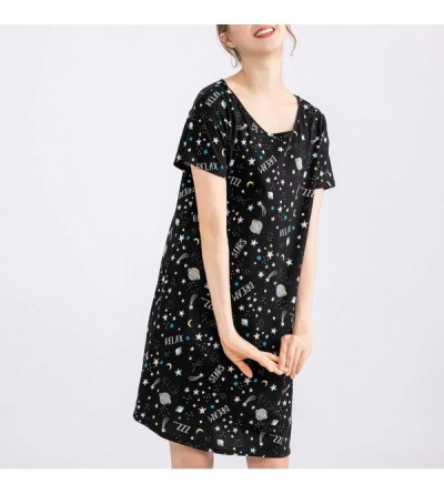 Nightgowns & Sleepshirts Womens Cotton Sleepwear Short Sleeves Print Sleepshirt Sleep Tee - Moon Star - CG18COD2UE3 $19.54