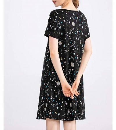 Nightgowns & Sleepshirts Womens Cotton Sleepwear Short Sleeves Print Sleepshirt Sleep Tee - Moon Star - CG18COD2UE3 $19.54