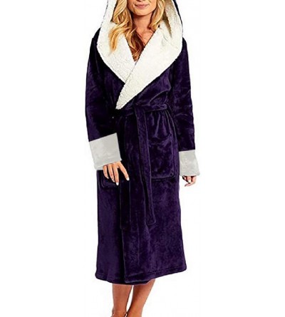 Robes Thicken Belted Sleepwear Fleece Hooded Nightgown Robe Bathrobe - Purple - C2199GU94I6 $62.27