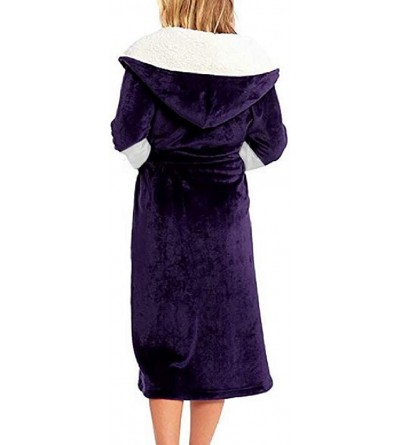 Robes Thicken Belted Sleepwear Fleece Hooded Nightgown Robe Bathrobe - Purple - C2199GU94I6 $30.72