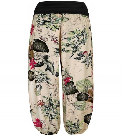 Bottoms Women's Comfy Stretch Pants Floral Print High Waist Casual Lounge Jogger Harem Pajama Trousers - Beige - CL194GWMUIM ...