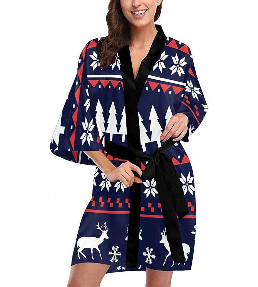 Robes Custom Christmas Tree Snowflake Green Women Kimono Robes Beach Cover Up for Parties Wedding (XS-2XL) - Multi 5 - C4194A...