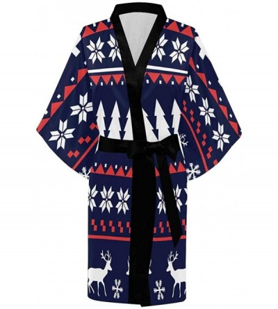 Robes Custom Christmas Tree Snowflake Green Women Kimono Robes Beach Cover Up for Parties Wedding (XS-2XL) - Multi 5 - C4194A...