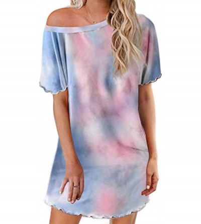 Nightgowns & Sleepshirts Women Loungewear Tie Dye Summer Short Sleeve Nightgown Nightwear - 3 - C519DDZ49OQ $26.94