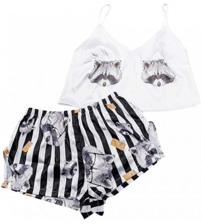 Sets Sexy Sleepwear for Women-Cute Cartoon Pattern Sleepwear Silk V-Neck Satin Lingerie - White - C719CIWZ0LE $19.75