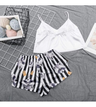 Sets Sexy Sleepwear for Women-Cute Cartoon Pattern Sleepwear Silk V-Neck Satin Lingerie - White - C719CIWZ0LE $19.75