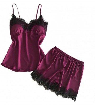 Sets Womens Sexy Satin Sling Sleepwear Lingerie Lace Bowknot Nightdress Underwear - A-red - CF198E4OD6X $18.33