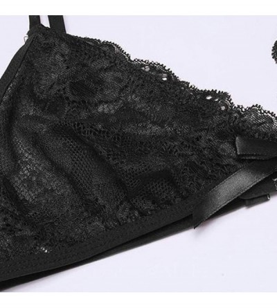 Thermal Underwear Women Lace Lingerie Set Sexy Print Underwear Bra and Briefs Set - Black - CH194W6OYON $15.10