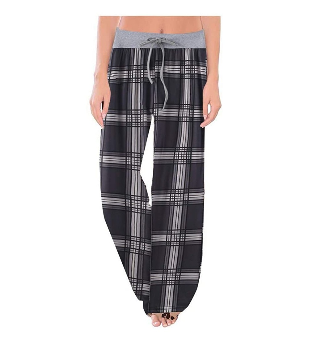 Bottoms Pajama Pants for Women Plus Size Wide Leg Lounge Pants Comfy Casual Summer Stretch Palazzo Drawstring Long Pants Blac...