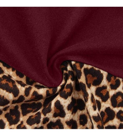 Thermal Underwear Women Turtleneck Blouse Leopard Print Long Sleeve Casual Patchwork Tunic Sweatshirt Pullover Tops - Red - C...