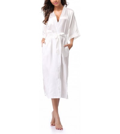 Robes Women's Long Kimono Robe Pure Color Satin Robe Lightweight Nightgown - White - C41898UMS7L $13.74