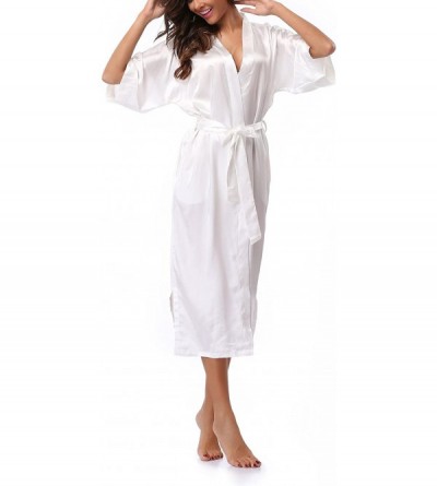 Robes Women's Long Kimono Robe Pure Color Satin Robe Lightweight Nightgown - White - C41898UMS7L $13.74