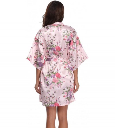 Robes Women's Floral Robe Bridemaids Satin Kimono Dressing Gown Short Sleepwear - Babypink - CN198RZE87T $7.97