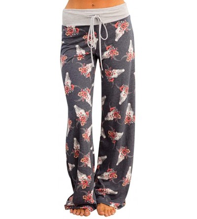 Bottoms Womens High Waits Comfy Stretch Floral Print Pants Wide Leg Trouser 2019 - Gray - C918SGNQ243 $15.50
