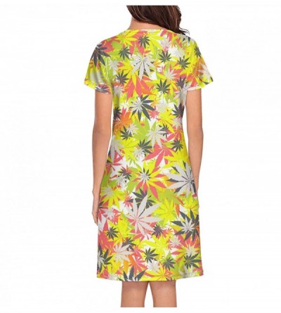 Nightgowns & Sleepshirts Womens Nightdress Rainbow Marijuana Leaf Seed Summer Soft Short Sleeve PajamasRound Collar Womens Ni...