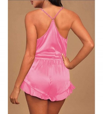 Sets Women Pajamas Set V-Neck Sleeveless Sleepwear PJ Set Cami Set with Short Pant - Pink - CB190SKIM7X $23.11