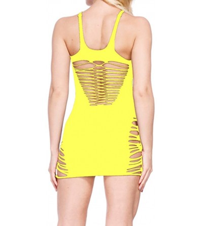 Nightgowns & Sleepshirts Women's Mesh Lingerie Fishnet Babydoll Deep V Mini Dres Plus Size Underwear - Yellow - CG18YCH98U4 $...