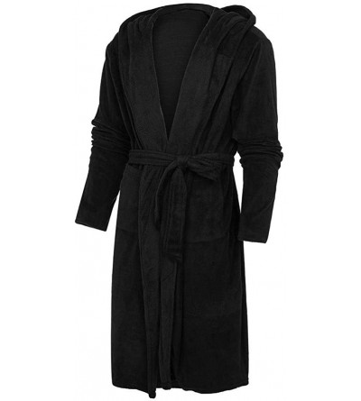 Robes Women Fleece Gown with Hood Soft Warm Bathrobe Soft Cosy Winter Flannel Hooded Dressing Gown Loungewear - Black - C8194...