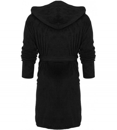 Robes Women Fleece Gown with Hood Soft Warm Bathrobe Soft Cosy Winter Flannel Hooded Dressing Gown Loungewear - Black - C8194...