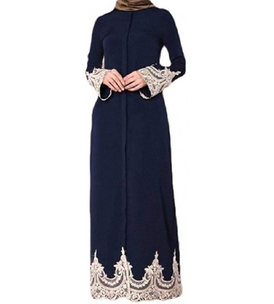 Robes Women's Long Dress Abaya Abayas Muslim Muslim Floral Lace Stitching Trendy Dubai - Navy Blue - CD199U4MAW9 $40.66