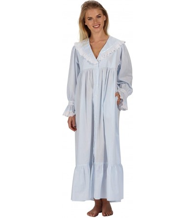 Nightgowns & Sleepshirts Amelia 100% Cotton Victorian Nightgown with Pockets 7 Sizes - Blue - CE18NUKXDHW $40.86