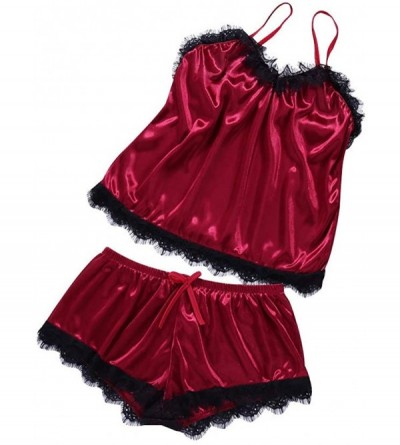 Nightgowns & Sleepshirts Womens Sexy Lace Passion Lingerie Babydoll Nightwear 2PC Set - Wine - CG18SQ9QMZT $23.72