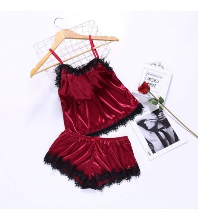 Nightgowns & Sleepshirts Womens Sexy Lace Passion Lingerie Babydoll Nightwear 2PC Set - Wine - CG18SQ9QMZT $10.45