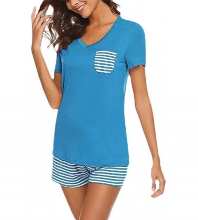 Sets Women Comfortable Housecoat Shorts Two Pcs Home Wear Short Sleeve Pajama PJ Set - Light Blue - CL19C47D5E0 $57.99