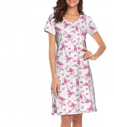 Nightgowns & Sleepshirts Cotton Nightgowns for Women Pink Flamingos Pattern Graphic Tee Sleepshirts Short Sleeve - Flamingo a...