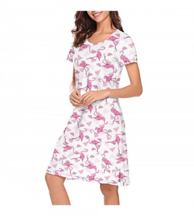 Nightgowns & Sleepshirts Cotton Nightgowns for Women Pink Flamingos Pattern Graphic Tee Sleepshirts Short Sleeve - Flamingo a...