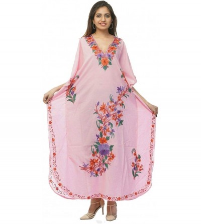 Nightgowns & Sleepshirts Women's Cotton Casual Wear Hand Floral Embroidered Caftan Lounge Wear - X001g8baz5x - CF195HULX5A $2...
