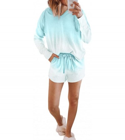 Sets Women's Tie Dye Printed Sleepwear Lounge Long Sleeve Pajama Set Night Shirt with Shorts - A-sky Blue - C1198C69NOL $19.75