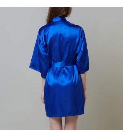 Robes Women's Luxury Short Silk Robes Half Sleeve Kimono Sleepwear Satin Soft Loungewear - Blue - CN18T80NESG $19.35