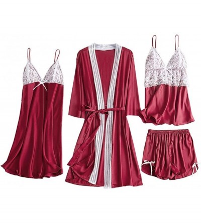 Sets 2PC Sleepwear Womens Lingerie Lace Nightwear Camisole Bowknot Shorts Set Sleepwear Pajamas - 2red - C6193Z0RHXI $45.81