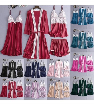 Sets 2PC Sleepwear Womens Lingerie Lace Nightwear Camisole Bowknot Shorts Set Sleepwear Pajamas - 2red - C6193Z0RHXI $45.81