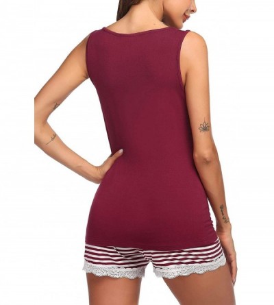 Sets Womens Pajama Set Sleeveless Tank Top and Shorts Pj Set Lace Hem Sleepwear - Wine Red - CP197NNHSN7 $19.09