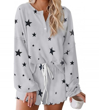 Sets Women's Shorts Pajama Set Long Sleeve Tops Sleepwear Nightwear Loungewear Pjs Gray - C919CAWSCOQ $60.47