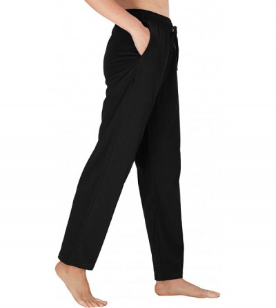 Bottoms Womens Pajama Pants Cotton Sleep Pants Stretch Yoga Knit Lounge Pants with Pockets - Black- Straight-legged - CV18KNR...