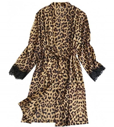 Baby Dolls & Chemises Kimono Robe Lingerie Pajamas Leopard Nightdress Underwear Women Sleepwear Nightgown - 1pc_brown - CS195...