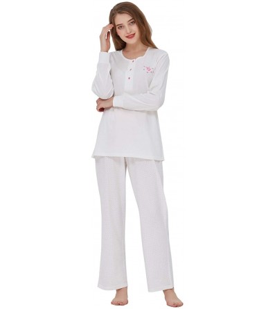 Sets Women Pajama Sets- Comfortable Warm Cotton Women PJ Sets with Long Pant- Soft Cozy Sleepwear Set for Fall Winter - Cream...
