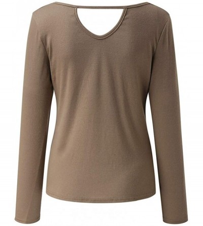Tops Women Fashion Long Sleeve V Neck Slim Casual Knitted Pullover Top Blouse - Brown - C318WZANS4X $15.76
