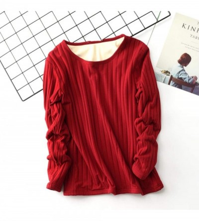 Thermal Underwear Women's Thermal Underwear Thick Warm Velvet Basic Tops Long Sleeve Female Winter Clothes - Red - C51935GCT6...