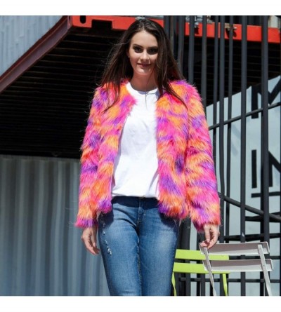 Tops Women Colorful Fuax Fur Coat Multicolor Pink Jacket Vest Luxury Party Wear Clubwear Outwear Loose Cardigan Outwear B - C...
