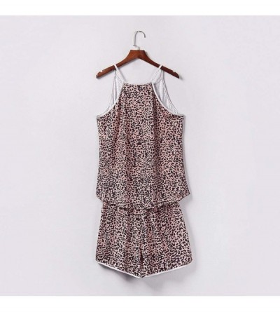 Sets Two Piece Leopard Sexy Short Set Pajamas for Women - Brown - CA199RURD7N $13.37