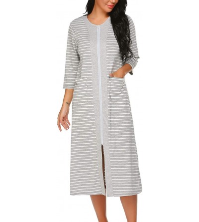 Robes Zipper Front Housecoat Short Sleeve & Half Sleeve Zip Nightgown Long Houedress with Pockets - Half Sleeve-white - CB18W...