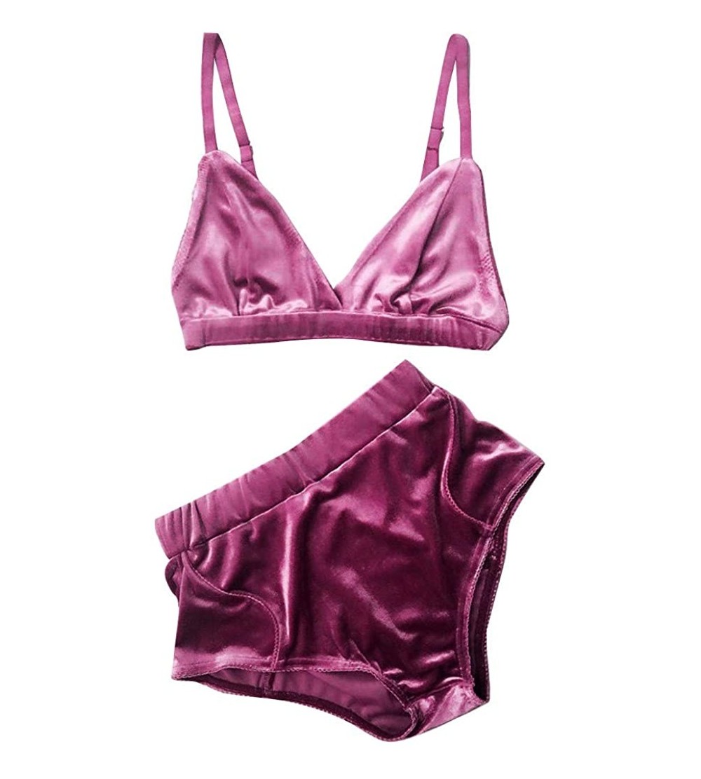 Sets Women Silk Satin Sexy Pajamas Underwear Suit Bra Shorts - Hot Pink - CX193X2KIUQ $10.99